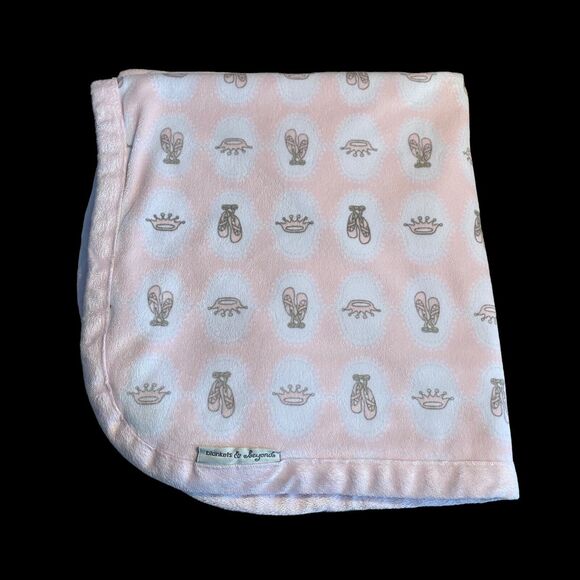Blankets and Beyond Crowns Ballet Slippers Pink Plush White Minky Baby Lovey - Picture 1 of 2